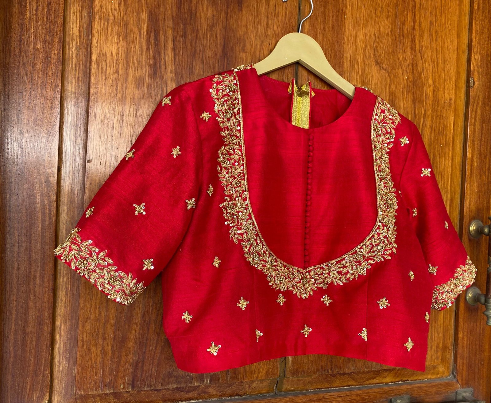 pure silk hand embroidery blouse / saree maggam blouse / red raw silk zardosi blouse / hand embroidered blouse / ready made blouse zardosi/