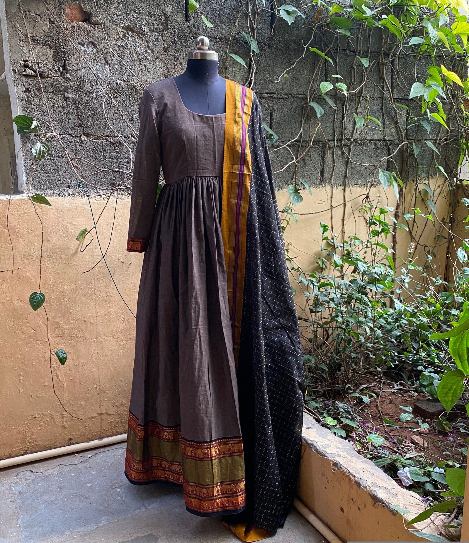 Anarkali usa / anarkali kurta full sleeve / pure Handloom dress with border /narayanpet anarkali with dupatta / voggish / handloom dress