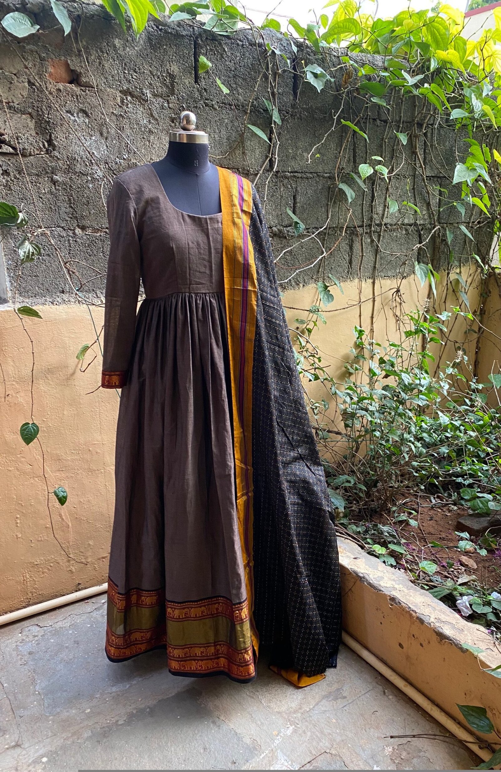 Anarkali usa / anarkali kurta full sleeve / pure Handloom dress with border /narayanpet anarkali with dupatta / voggish / handloom dress