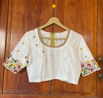 pure silk hand embroidery blouse / multicolor maggam blouse / raw silk zardosi blouse / hand embroidered blouse / designer ready made blouse