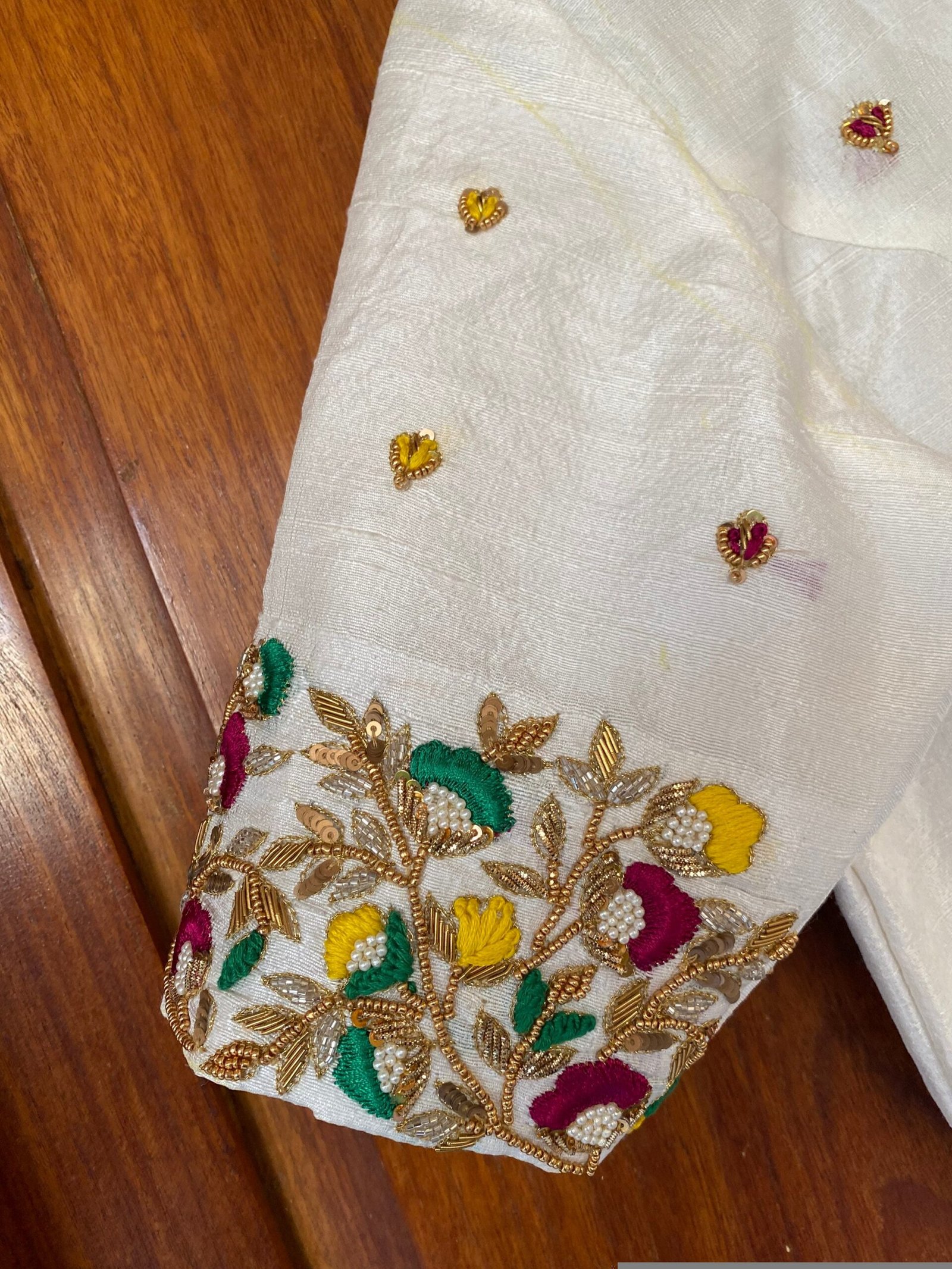 pure silk hand embroidery blouse / multicolor maggam blouse / raw silk zardosi blouse / hand embroidered blouse / designer ready made blouse