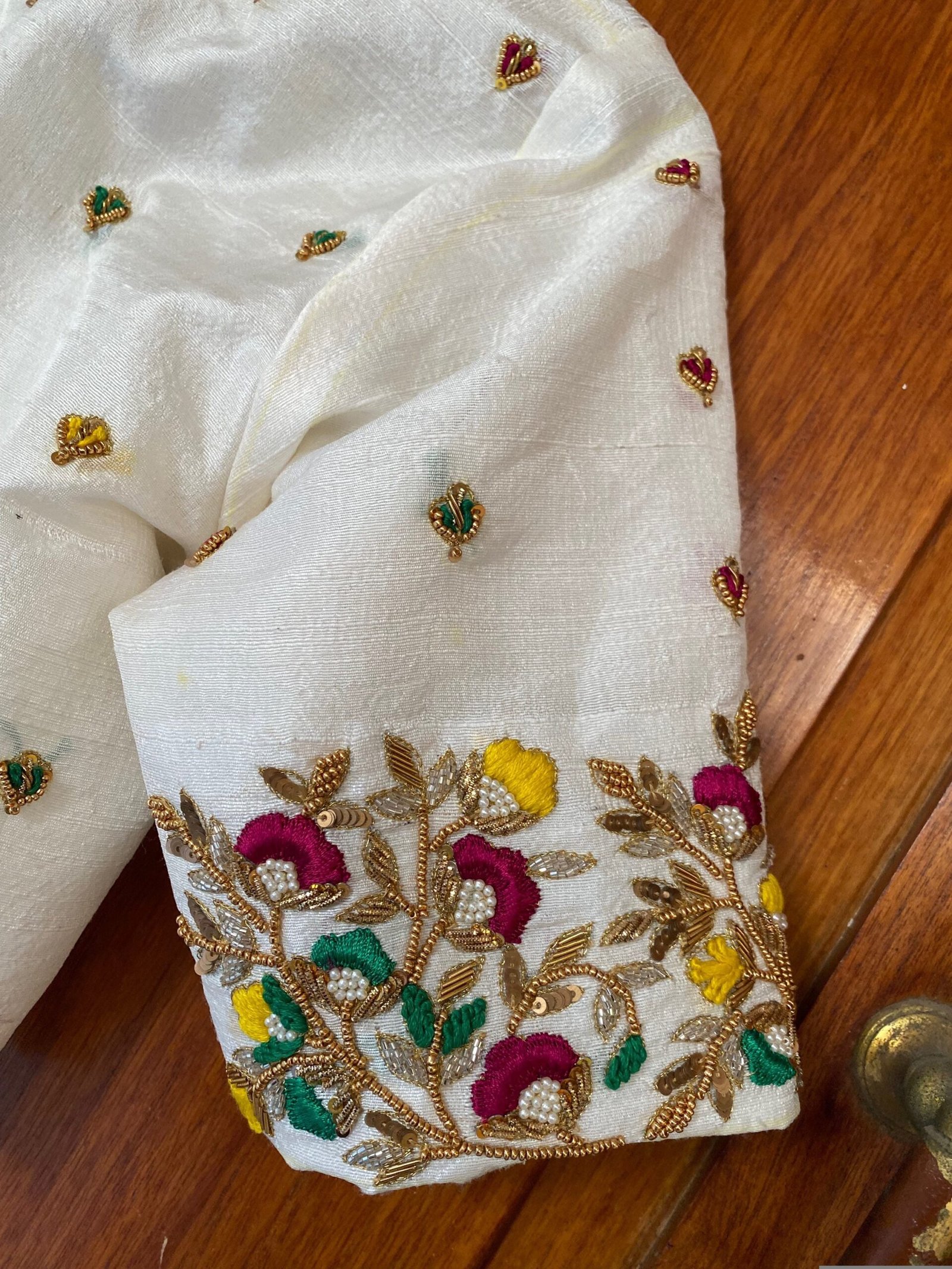 pure silk hand embroidery blouse / multicolor maggam blouse / raw silk zardosi blouse / hand embroidered blouse / designer ready made blouse