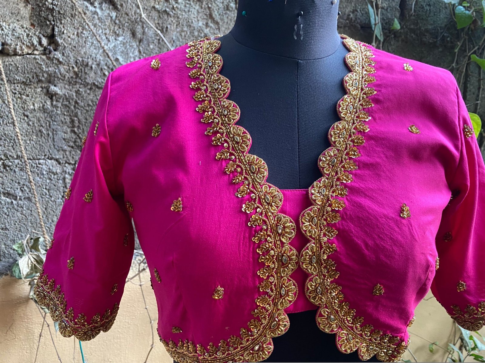pure silk hand embroidery blouse / pinksaree maggam blouse / raw silk zardosi blouse / hand embroidered blouse / ready made blouse zardosi