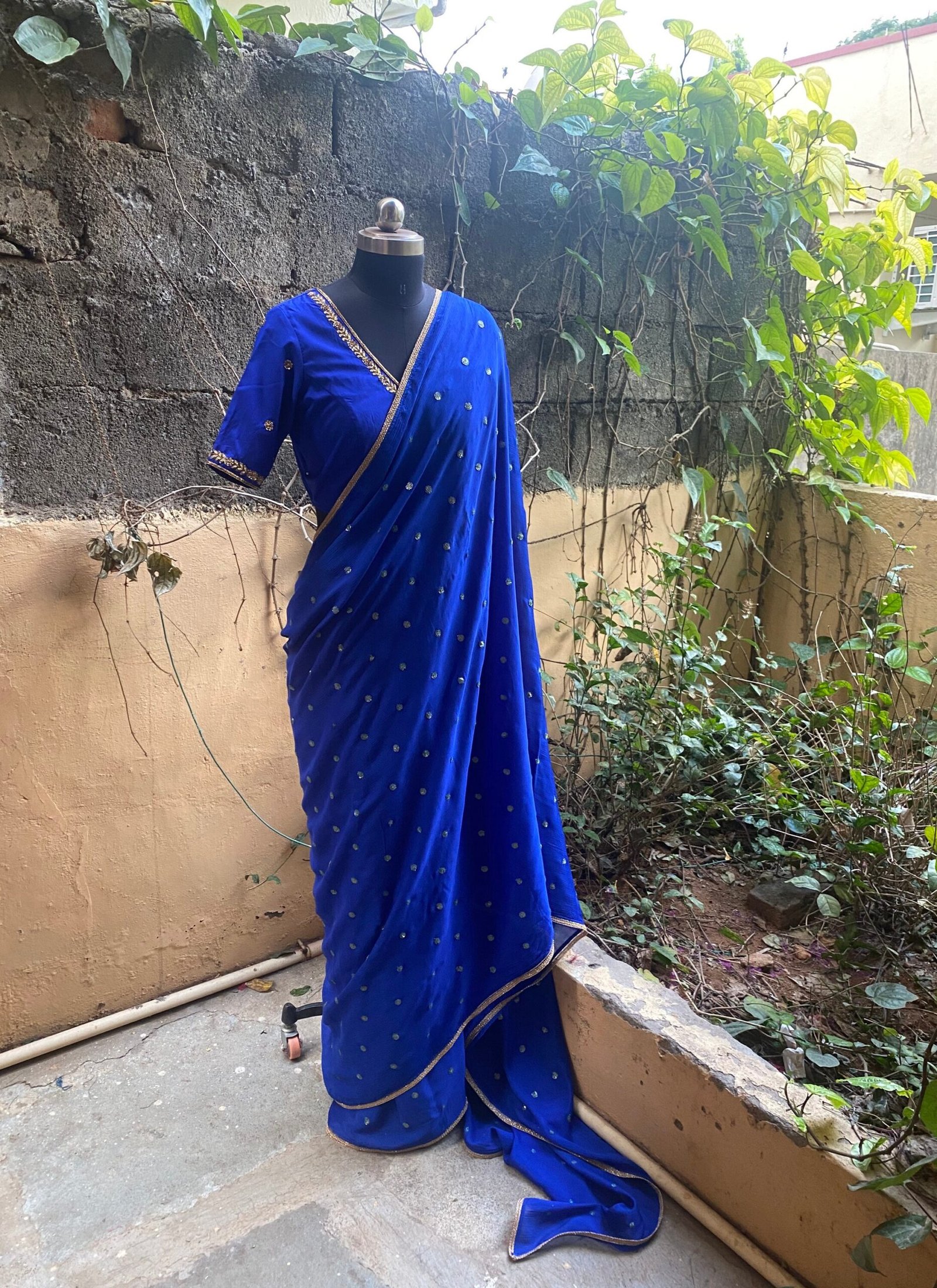 Blue chiffon silk saree with Embroidered blouse | embroidered saree with readymade blouse | sarees USA |light blue silk saree |voggish saree
