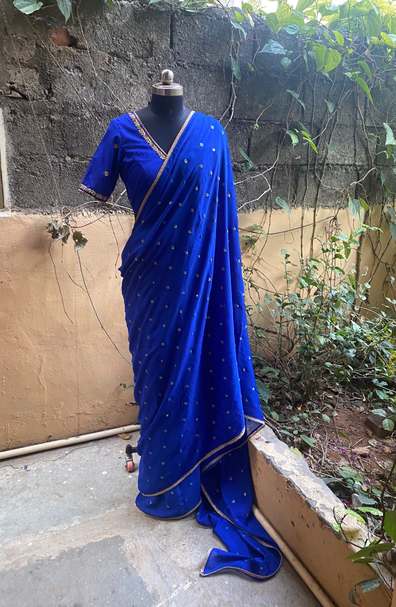 Blue chiffon silk saree with Embroidered blouse | embroidered saree with readymade blouse | sarees USA |light blue silk saree |voggish saree