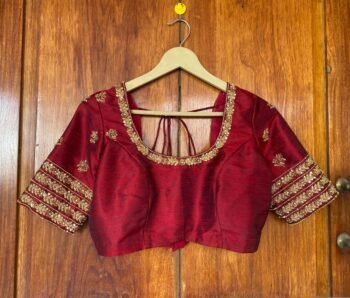 pure silk hand embroidery blouse /  red maggam blouse / raw silk zardosi blouse / hand embroidered blouse / ready made blouse zardosi/