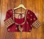 pure silk hand embroidery blouse /  red maggam blouse / raw silk zardosi blouse / hand embroidered blouse / ready made blouse zardosi/