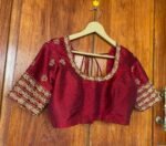 pure silk hand embroidery blouse /  red maggam blouse / raw silk zardosi blouse / hand embroidered blouse / ready made blouse zardosi/
