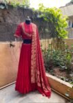 Red Embroidered Banarasi Lehenga Choli Set: Indian Wedding Outfit