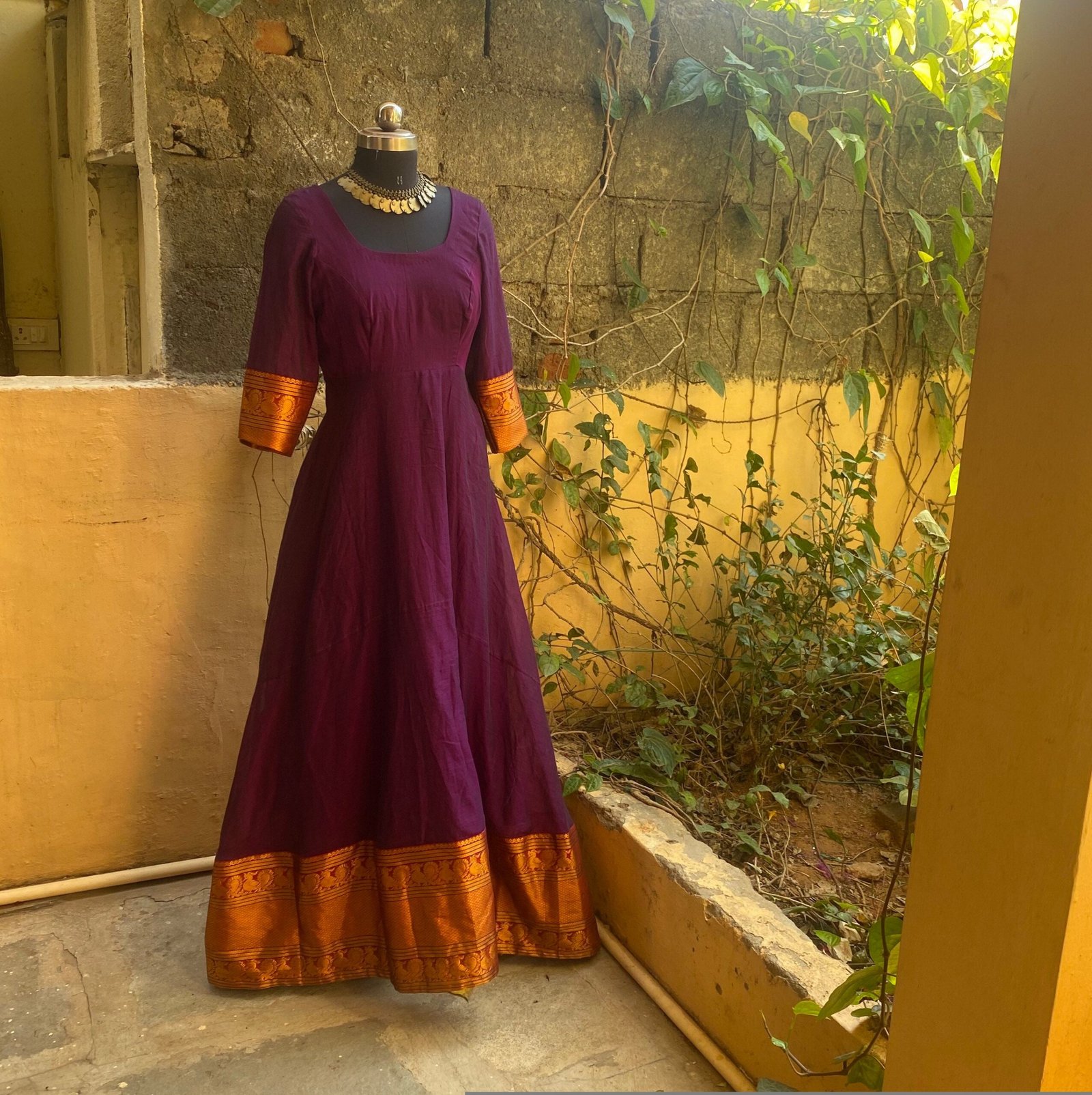 Anarkali usa / anarkali kurta full sleeve / pure Handloom dress with border /narayanpet anarkali/ linen dresses / voggish / handloom dress