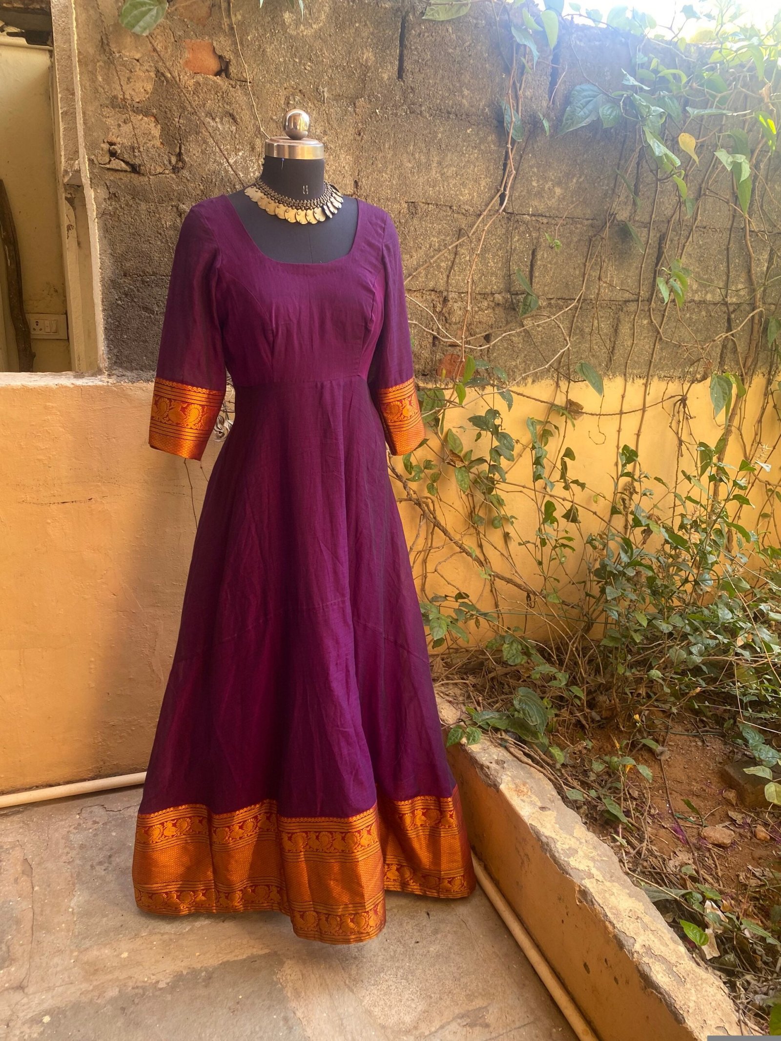Anarkali usa / anarkali kurta full sleeve / pure Handloom dress with border /narayanpet anarkali/ linen dresses / voggish / handloom dress