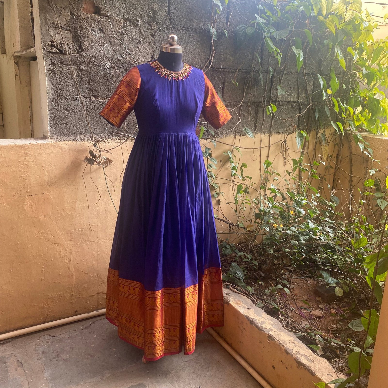 women's Anarkali usa / anarkali long frock /pure Handloom cotton dress with border /narayanpet pattu anarkali/big border handloom gown usa
