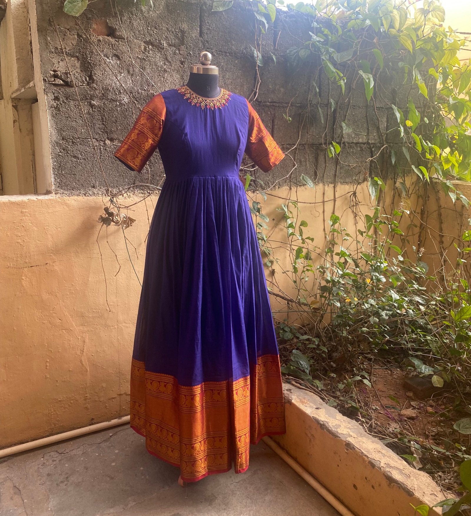 women's Anarkali usa / anarkali long frock /pure Handloom cotton dress with border /narayanpet pattu anarkali/big border handloom gown usa