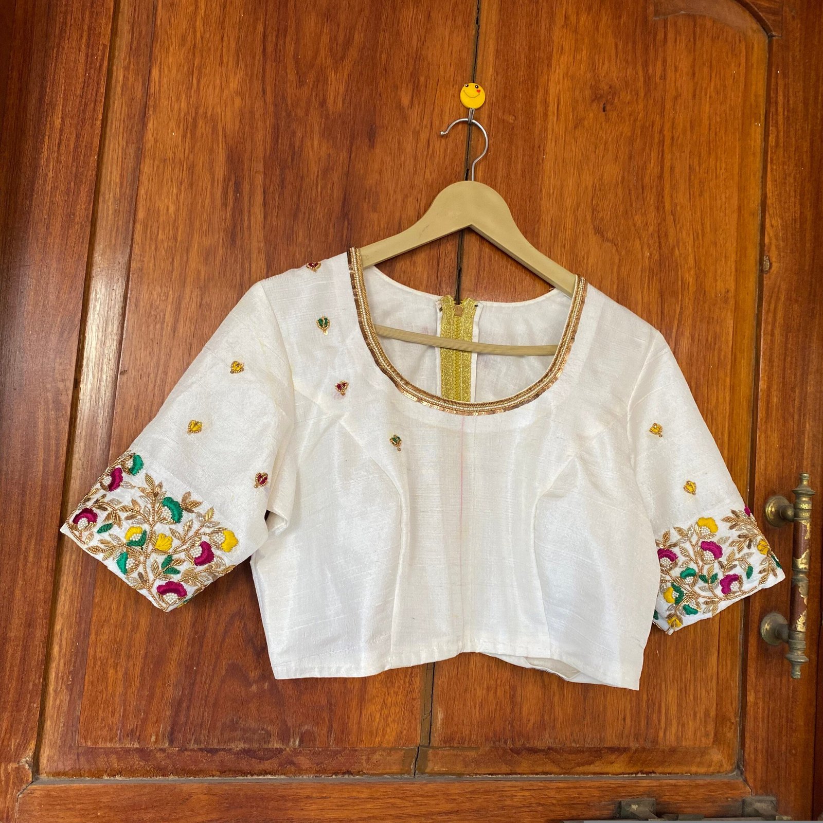 pure silk hand embroidery blouse / multicolor maggam blouse / raw silk zardosi blouse / hand embroidered blouse / designer ready made blouse