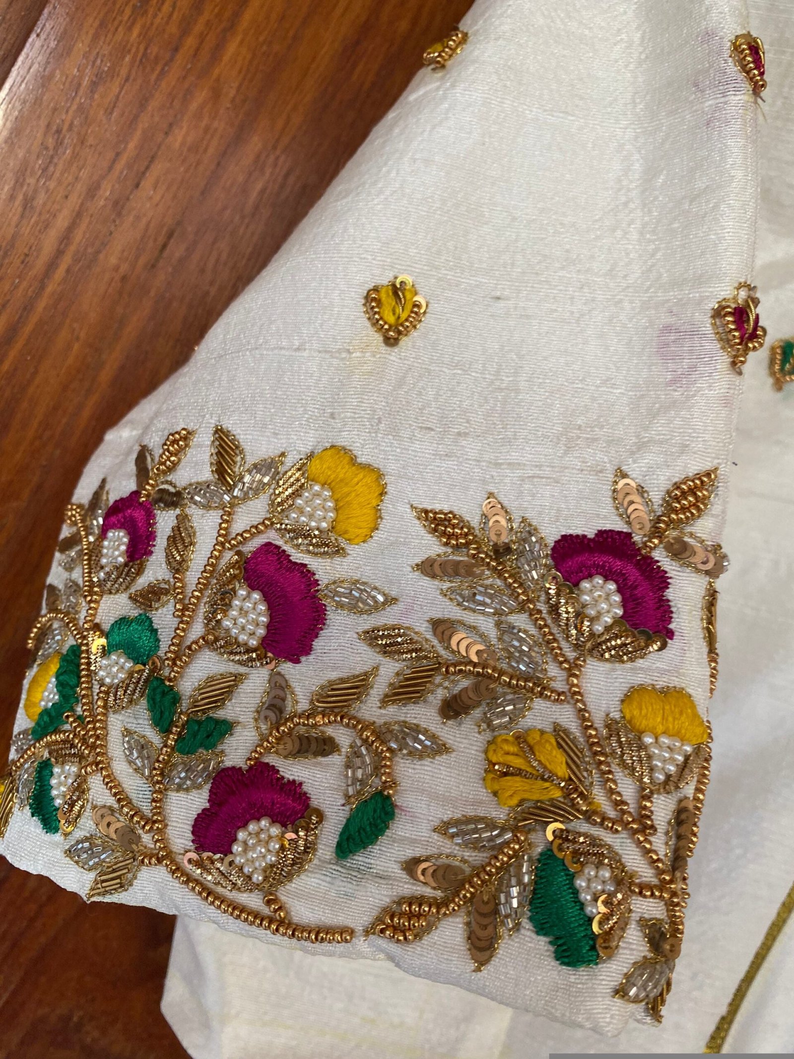 pure silk hand embroidery blouse / multicolor maggam blouse / raw silk zardosi blouse / hand embroidered blouse / designer ready made blouse