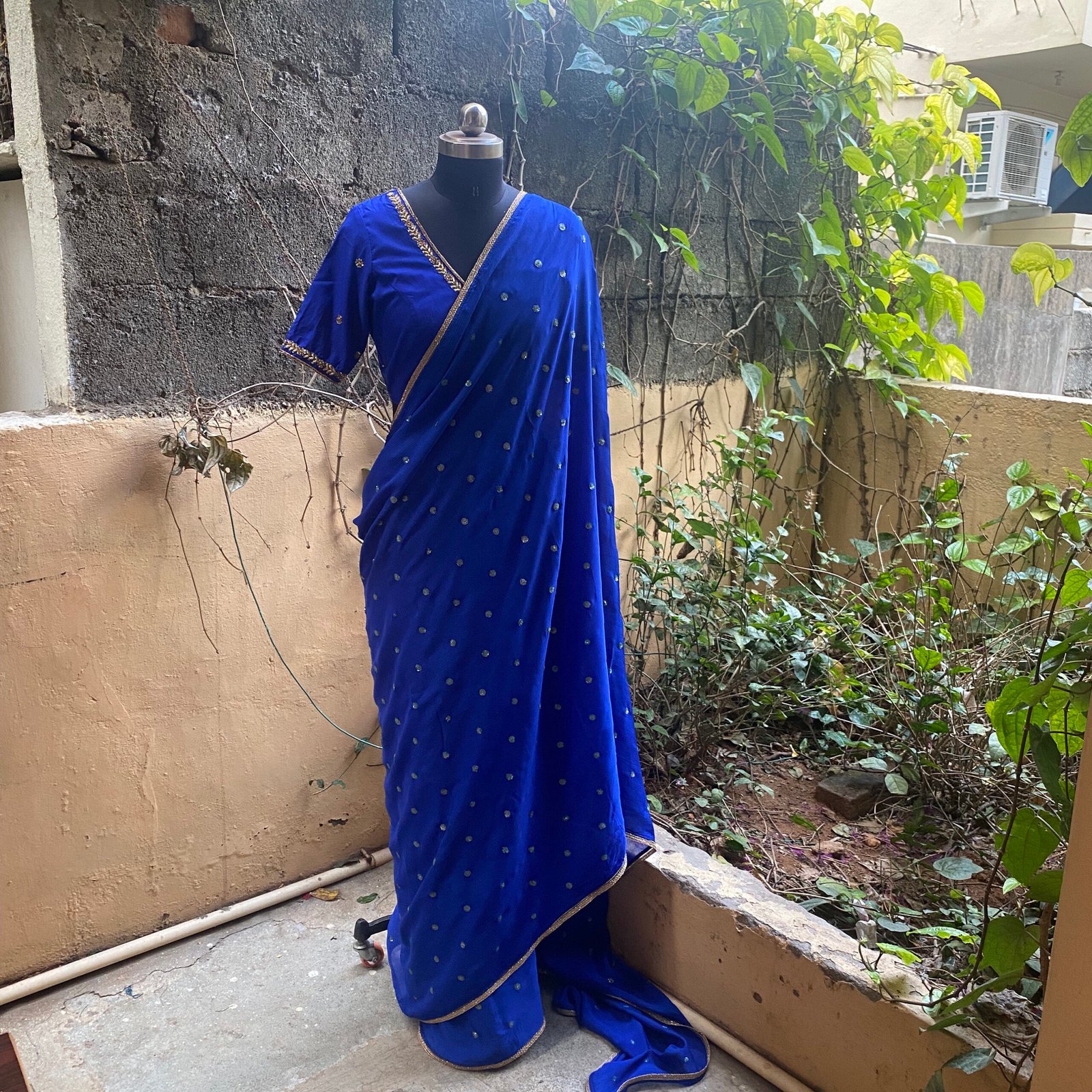 Blue chiffon silk saree with Embroidered blouse | embroidered saree with readymade blouse | sarees USA |light blue silk saree |voggish saree