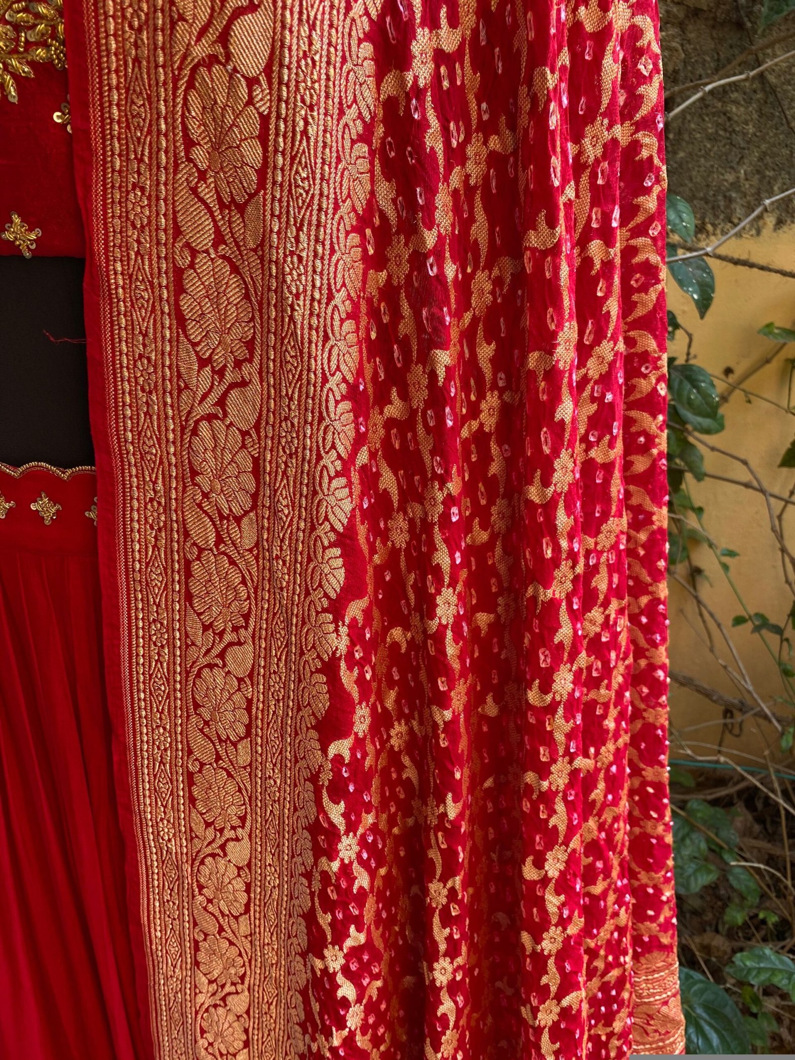 Red Embroidered Banarasi Lehenga Choli Set: Indian Wedding Outfit