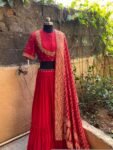 Red Embroidered Banarasi Lehenga Choli Set: Indian Wedding Outfit