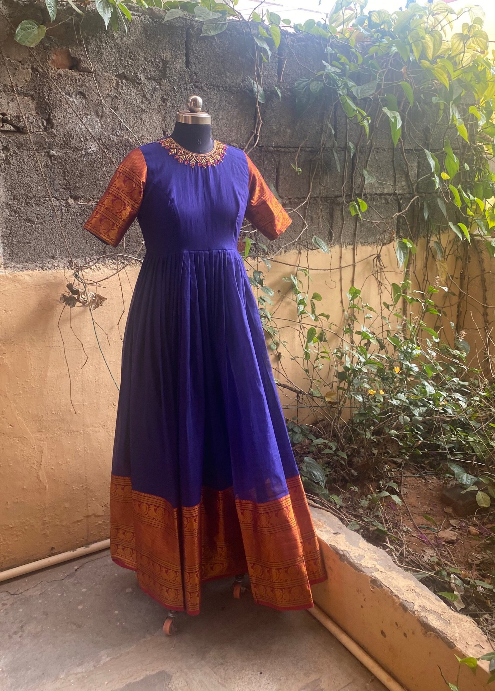 women's Anarkali usa / anarkali long frock /pure Handloom cotton dress with border /narayanpet pattu anarkali/big border handloom gown usa