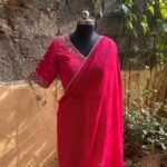 Pink stripes silk saree with Embroidered blouse | embroidered saree with readymade blouse | sarees |pink silk saree |voggish saree