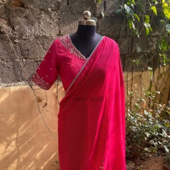 Pink stripes silk saree with Embroidered blouse | embroidered saree with readymade blouse | sarees |pink silk saree |voggish saree