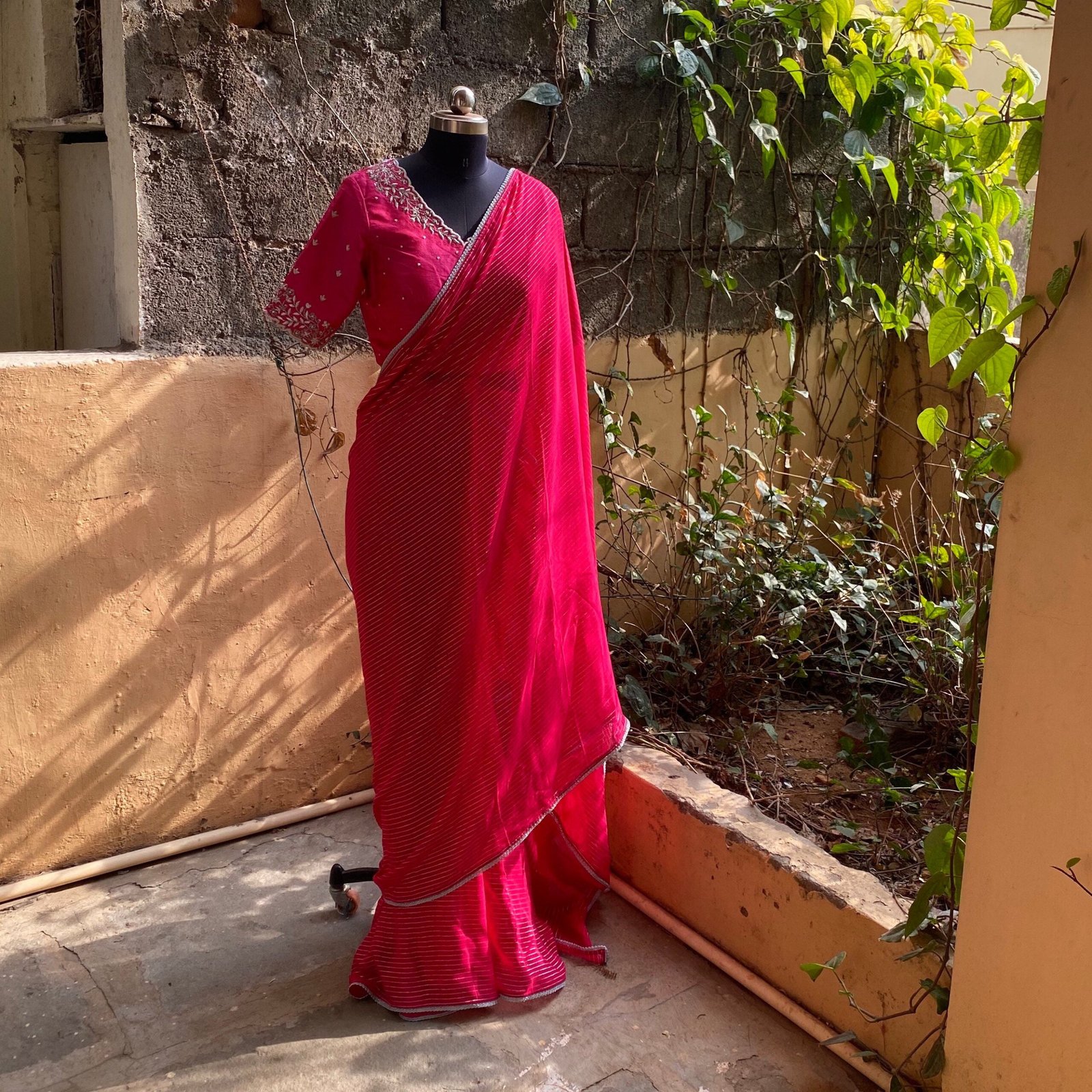 Pink stripes silk saree with Embroidered blouse | embroidered saree with readymade blouse | sarees USA |pink silk saree |voggish saree