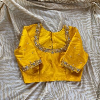 pure silk hand embroidery blouse  / saree maggam yellow blouse /yellow blouse/ hand embroidered blouse / ready made blouse zardosi/voggish