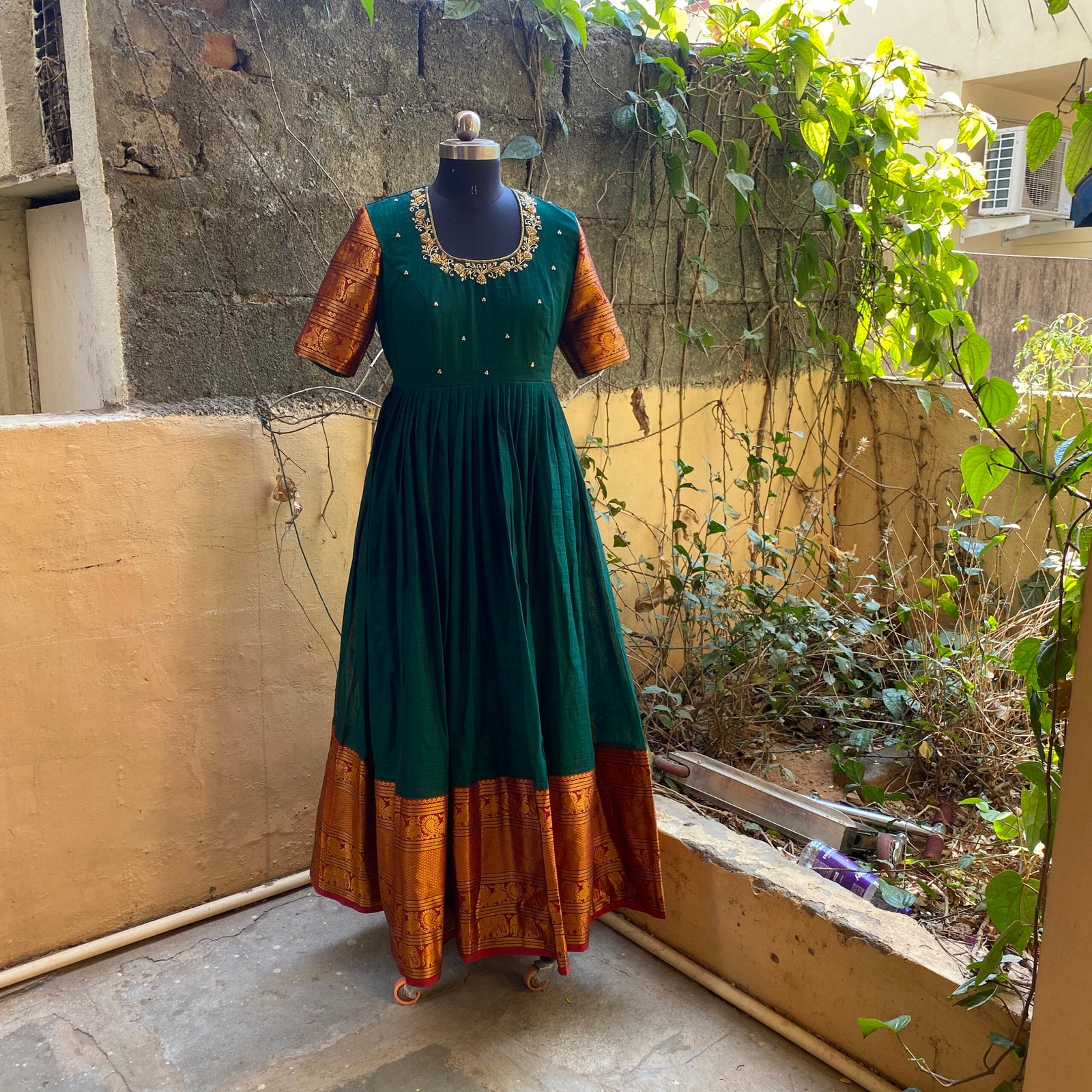 Anarkali usa / anarkali kurta full sleeve / pure Handloom dress with border /narayanpet anarkali/ linen dresses / voggish / handloom dress