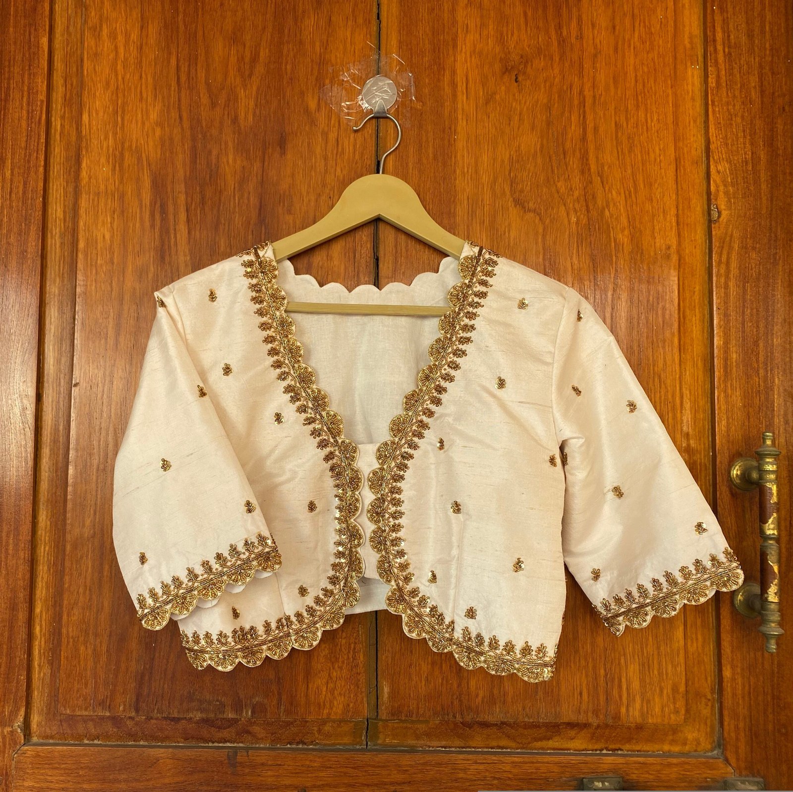 pure silk hand embroidery blouse / cream maggam blouse / raw silk zardosi blouse / hand embroidered blouse / ready made blouse zardosi