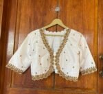 pure silk hand embroidery blouse / cream maggam blouse / raw silk zardosi blouse / hand embroidered blouse / ready made blouse zardosi