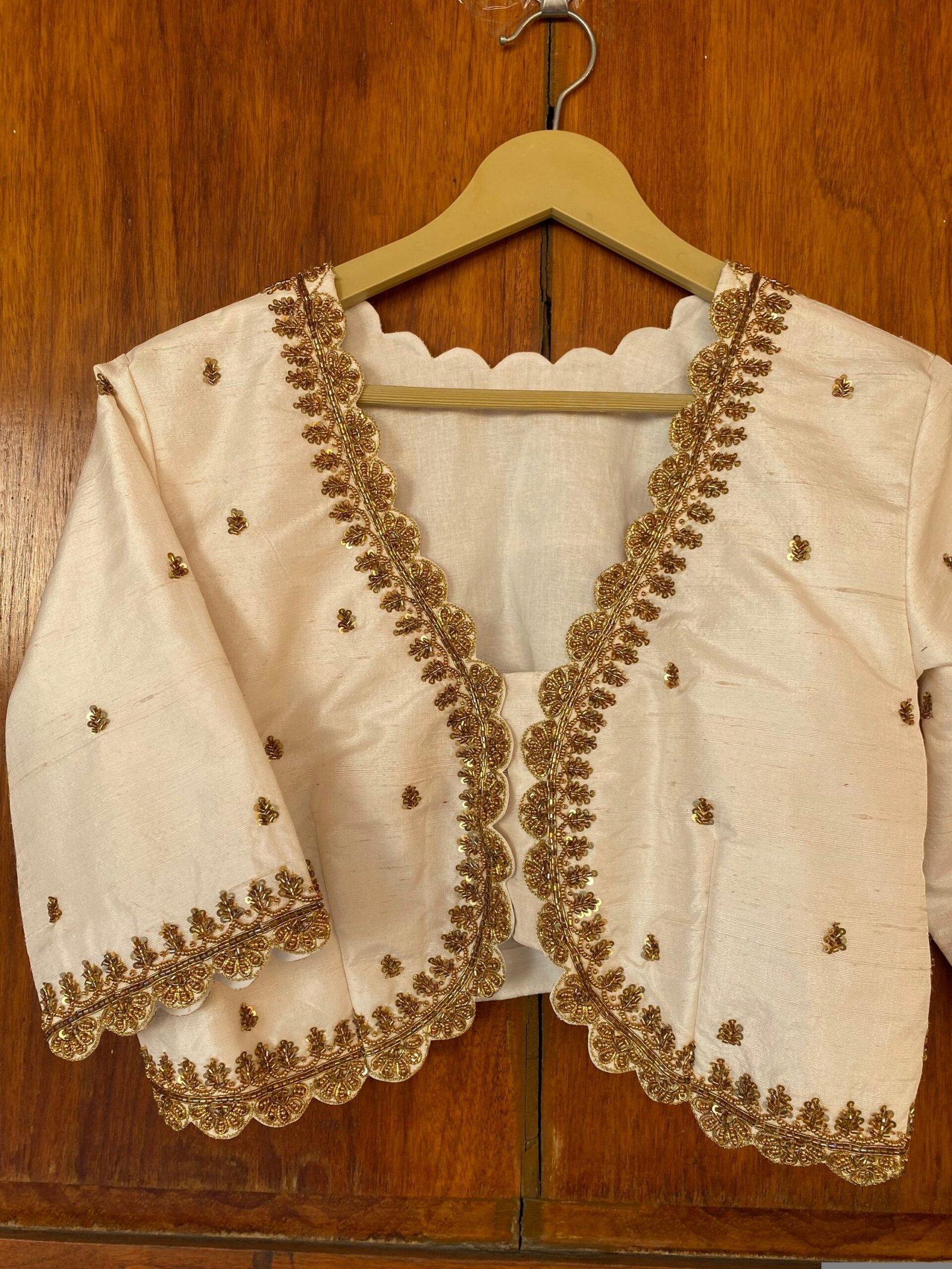pure silk hand embroidery blouse / cream maggam blouse / raw silk zardosi blouse / hand embroidered blouse / ready made blouse zardosi