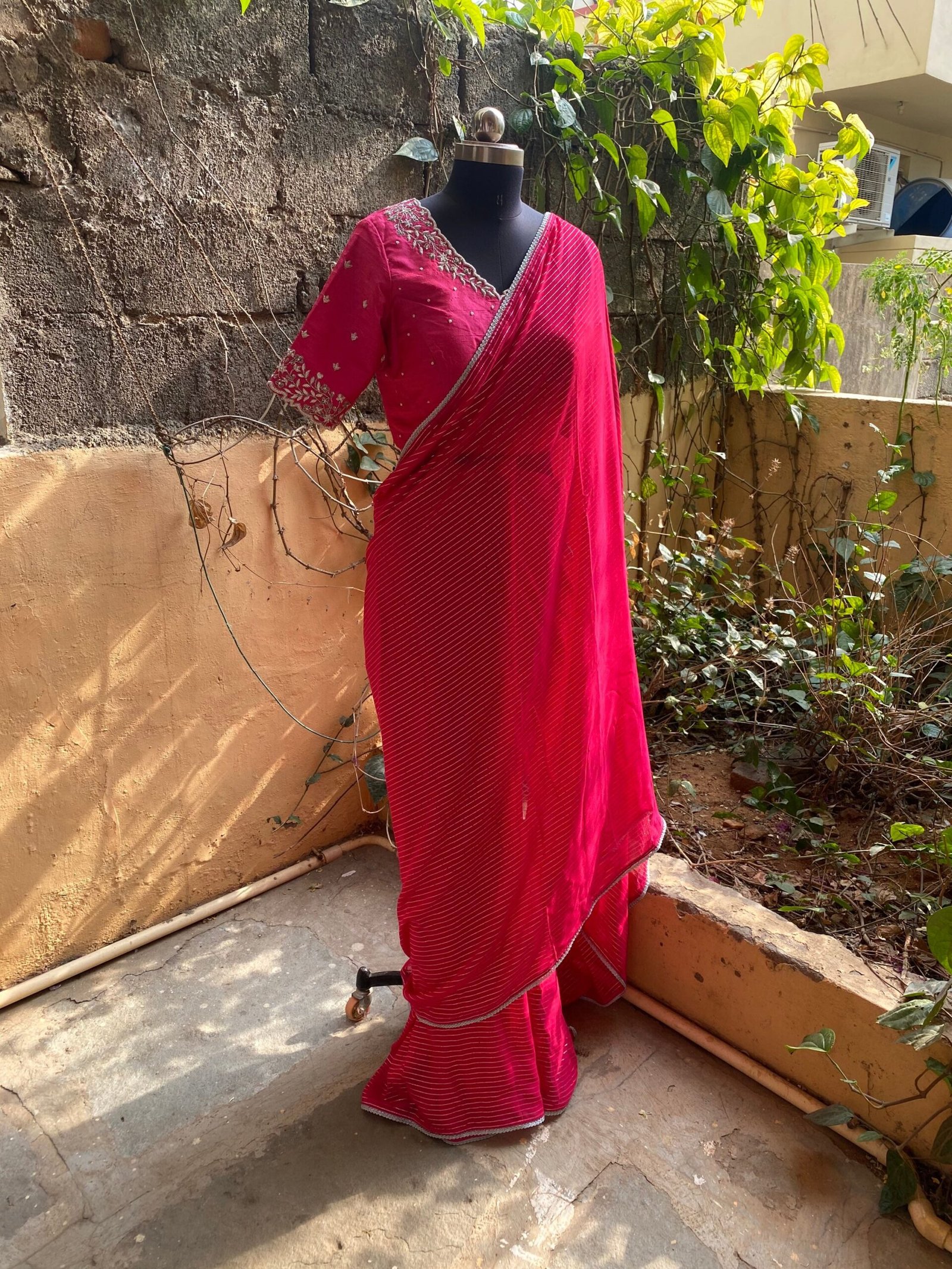 Pink stripes silk saree with Embroidered blouse | embroidered saree with readymade blouse | sarees USA |pink silk saree |voggish saree
