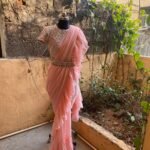 Ruffle saree with blouse/ peach ruffle saree with stitched blouse/ saree belt with blouse / silk ruffle saree / saree with belt / belt sari