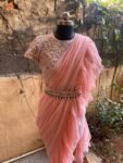 Ruffle saree with blouse/ peach ruffle saree with stitched blouse/ saree belt with blouse / silk ruffle saree / saree with belt / belt sari