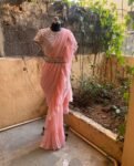 Ruffle saree with blouse/ peach ruffle saree with stitched blouse/ saree belt with blouse / silk ruffle saree / saree with belt / belt sari