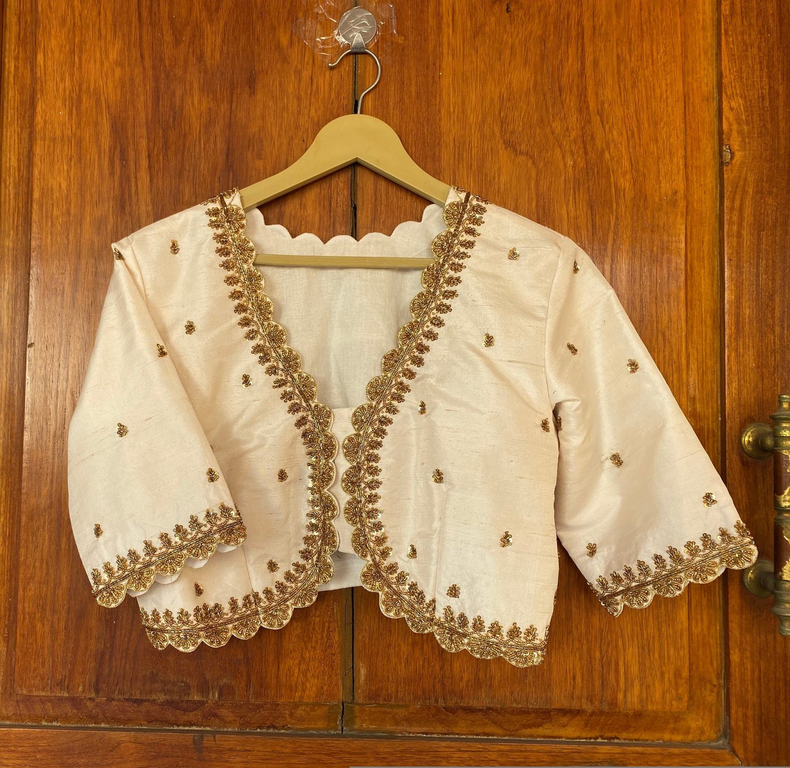 pure silk hand embroidery blouse / cream maggam blouse / raw silk zardosi blouse / hand embroidered blouse / ready made blouse zardosi