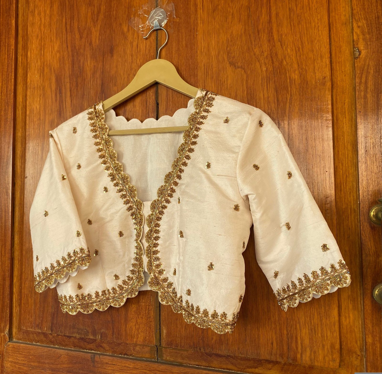 pure silk hand embroidery blouse / cream maggam blouse / raw silk zardosi blouse / hand embroidered blouse / ready made blouse zardosi
