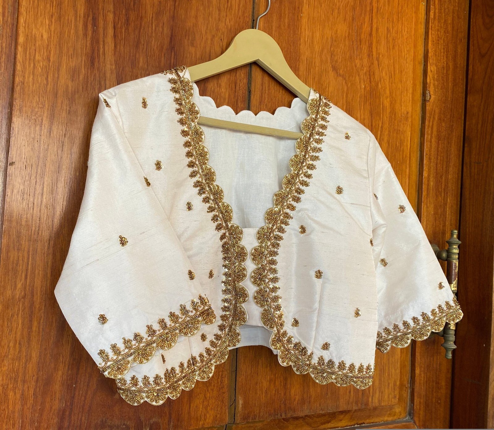 pure silk hand embroidery blouse / cream maggam blouse / raw silk zardosi blouse / hand embroidered blouse / ready made blouse zardosi