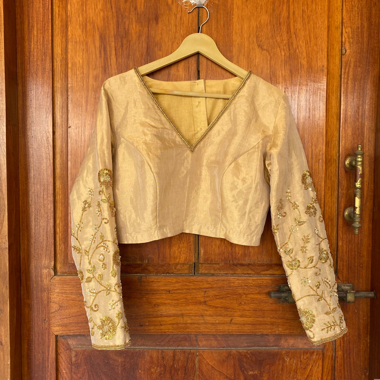 pure silk hand embroidery blouse / gold maggam blouse / tissue silk zardosi blouse / hand embroidered blouse / ready made blouse zardosi/