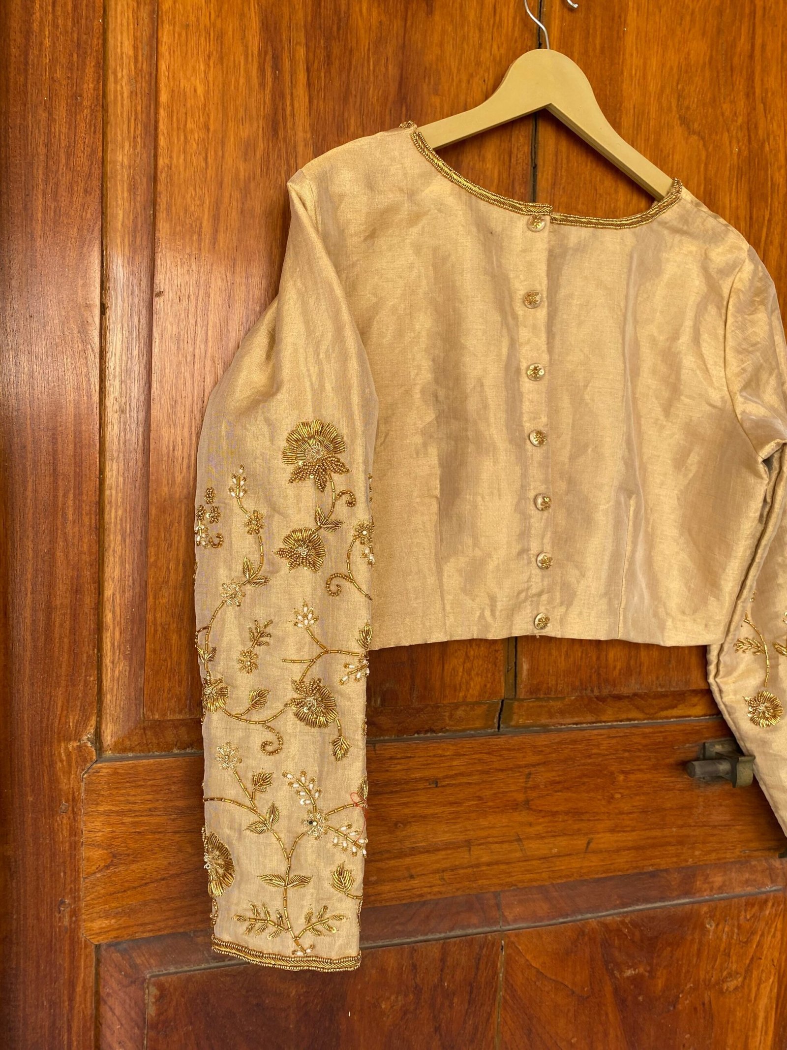 pure silk hand embroidery blouse / gold maggam blouse / tissue silk zardosi blouse / hand embroidered blouse / ready made blouse zardosi/