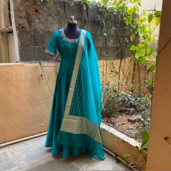 Hand embroidered Anarkali with pure handloom banarasi dupatta / anarkali suit set / anarkali dupatta /women's Indian dresses/long gown