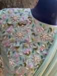 Ruffle saree with blouse/ green ruffle saree with stitched blouse/ saree belt with blouse / silk ruffle saree / saree with belt / belt sari