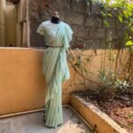 Ruffle saree with blouse/ green ruffle saree with stitched blouse/ saree belt with blouse / silk ruffle saree / saree with belt / belt sari