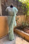Ruffle saree with blouse/ green ruffle saree with stitched blouse/ saree belt with blouse / silk ruffle saree / saree with belt / belt sari