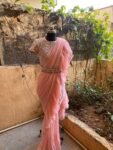 Ruffle saree with blouse/ peach ruffle saree with stitched blouse/ saree belt with blouse / silk ruffle saree / saree with belt / belt sari
