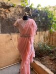 Ruffle saree with blouse/ peach ruffle saree with stitched blouse/ saree belt with blouse / silk ruffle saree / saree with belt / belt sari