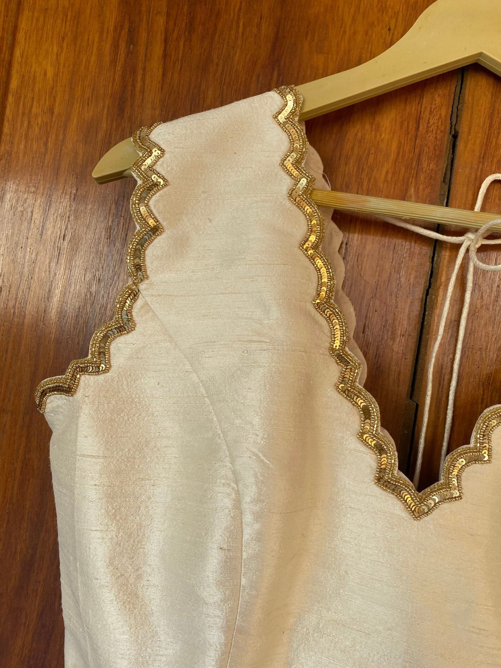 Hand Embroidered Cream Silk Blouse: Sleeveless Zardosi Maggam Work