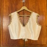 Hand Embroidered Cream Silk Blouse: Sleeveless Zardosi Maggam Work