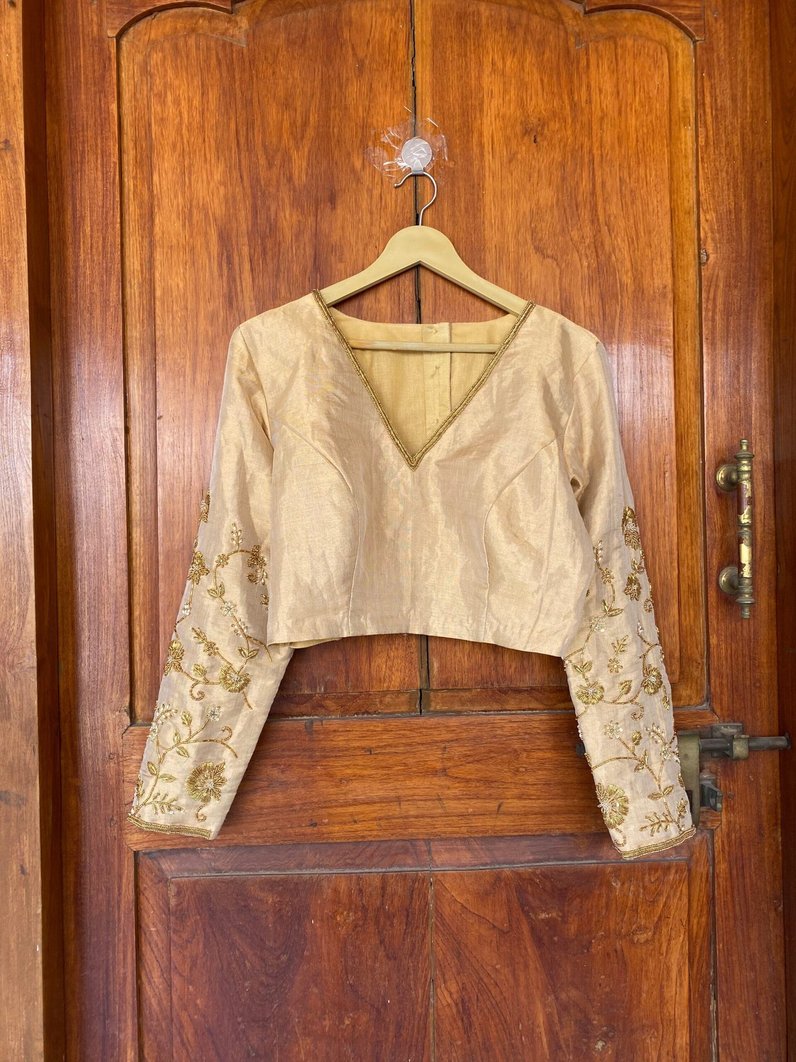 pure silk hand embroidery blouse / gold maggam blouse / tissue silk zardosi blouse / hand embroidered blouse / ready made blouse zardosi/