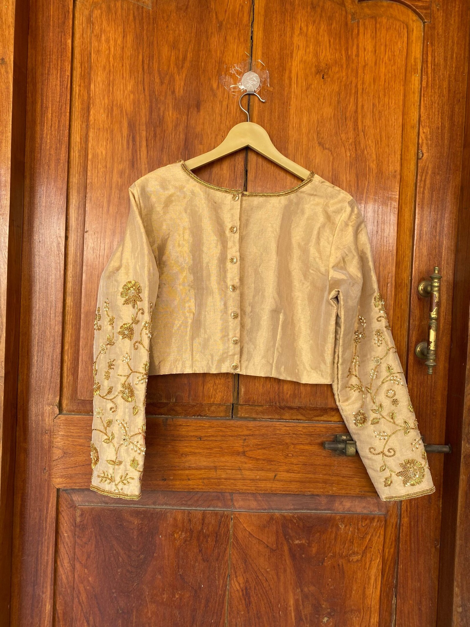pure silk hand embroidery blouse / gold maggam blouse / tissue silk zardosi blouse / hand embroidered blouse / ready made blouse zardosi/